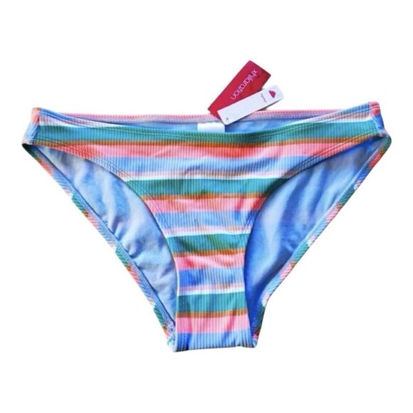 Xhilaration Bikini Bottom Women Size M Multicolor Stripe Cheeky Ribbed Blue Pink - Picture 1 of 9